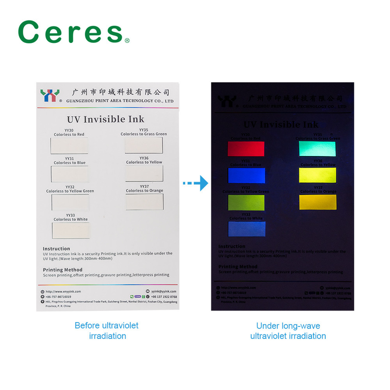 800nm Ceres UV インク 無色から緑まで
